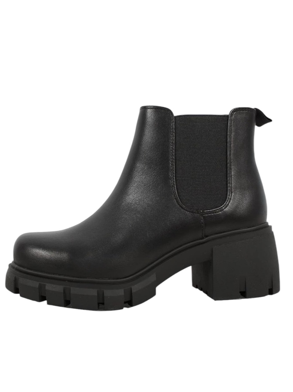 SODA PIONEER WOMENS LUG SOLE FAUX LEATHER CHELSEA ANKLE BOOTIE SZ 8 PULL ON